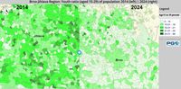 Map comparing youth ratio 2014-2024